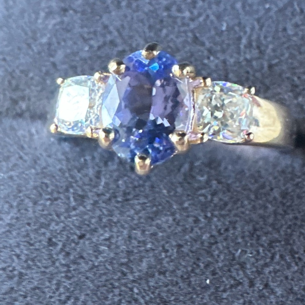 JTV Gold Ring with Blue and Clear Stones